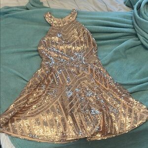 Sequin pink/rose gold Halter Dress